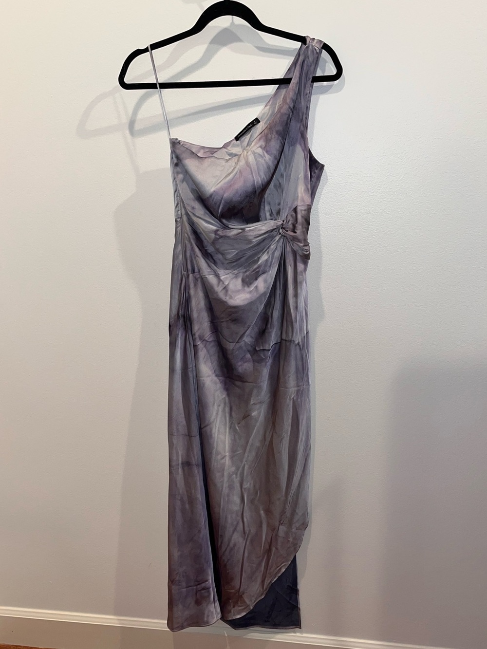 One-Shoulder Lavender Tie-Dye Satin Dress